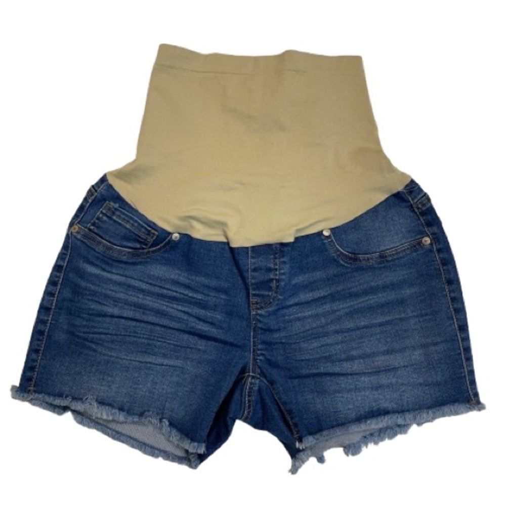 NWT Haute Mama Maternity Shorts Blue Denim Shorts Frayed Hem Size Large